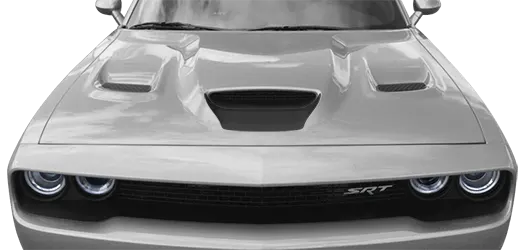 2015-2023 Challenger Hellcat/392 Power Bulge Hood Intake Blackout on vehicle image.
