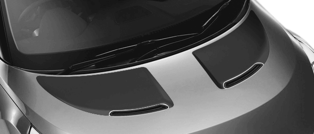 2011-2017 Veloster Hood Scallop Accent Blackouts on vehicle image.